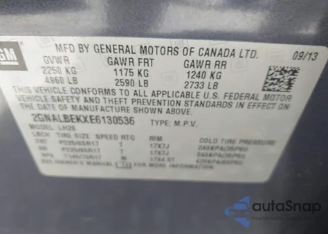 2014 Chevrolet Equinox 1Lt из США, поврежденный, VIN 2GNALBEKXE6130536